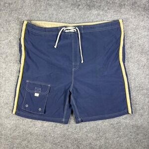 Vintage Rise Board Shorts Navy Blue Striped Cargo Swim Trunks Mens Large 264‎